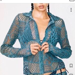 WITH JEAN blue coverup top